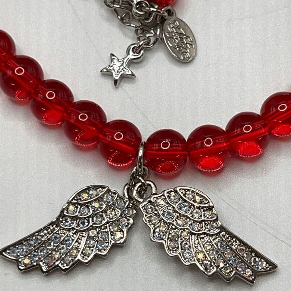 Kirks Folly Expect Miracles Angel Wing SIlver & Red Necklace - Picture 3 of 6
